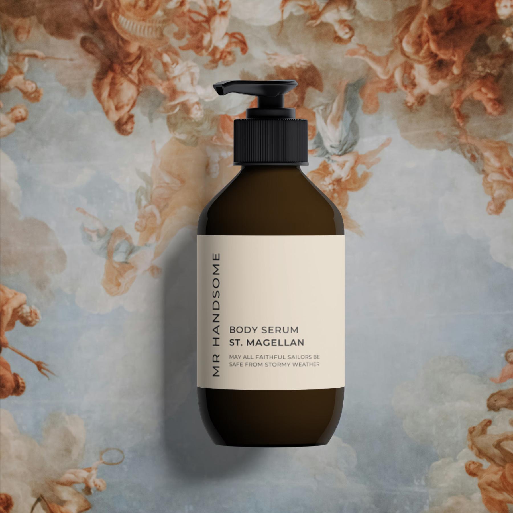 Body Serum | St. Magellan – Flasche mit Pumpspender, Ferdinand Magellan gewidmet, sichere Seereise.