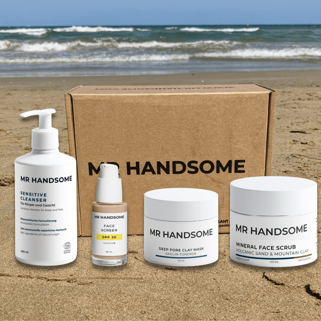 Handsome Summer Essentials | Reiniger + Tagescreme LSF30 + Maske + Peeling