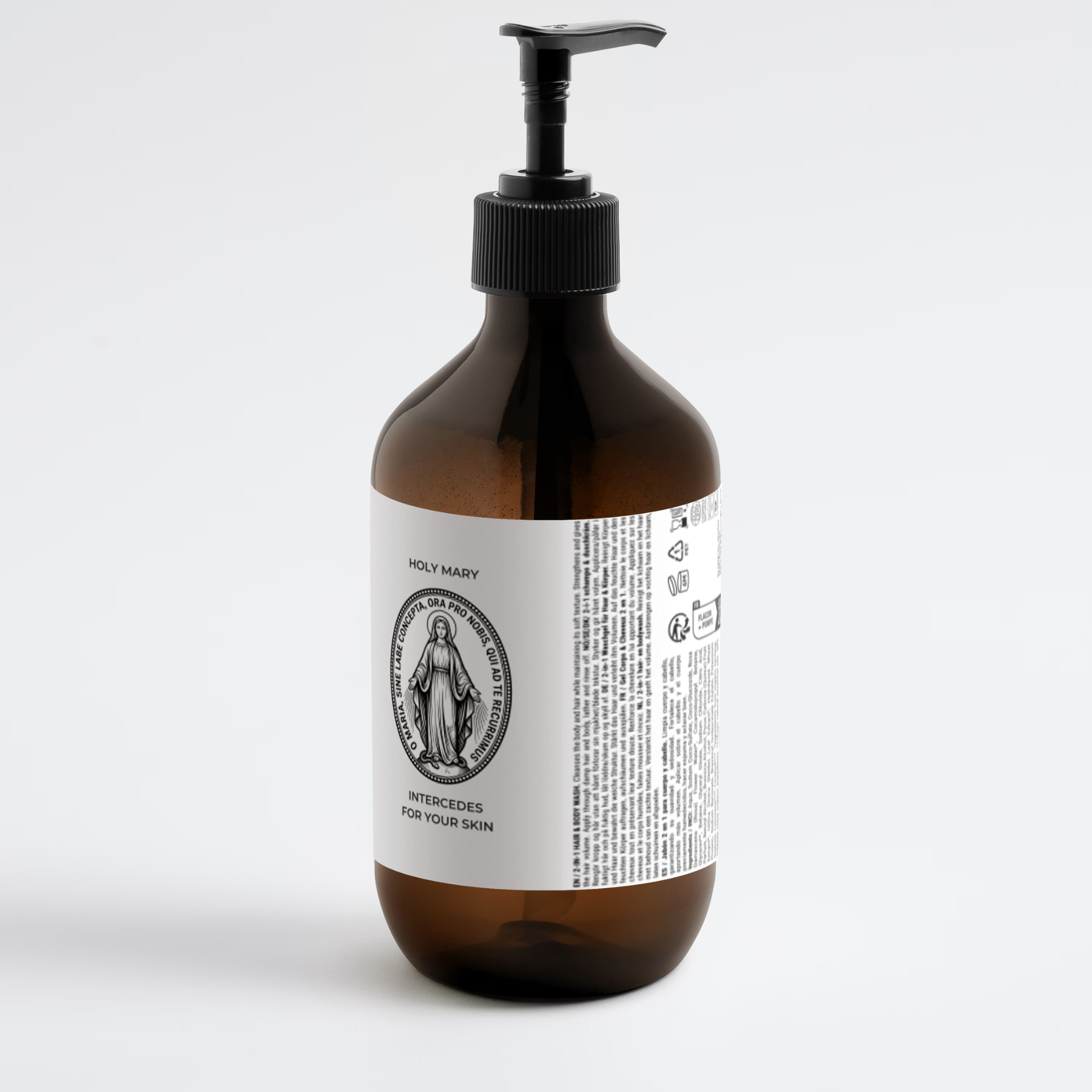 Mountain Retreat | Haar- und Körperwäsche: braune Flasche mit Pumpenspender vor hellem Hintergrund