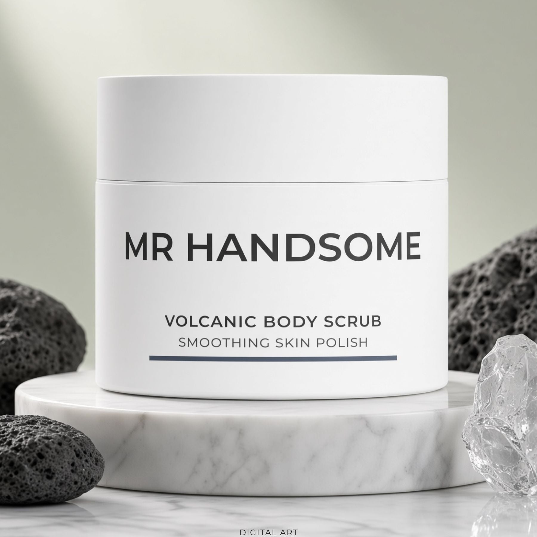 Volcanic Body Scrub standing on marble