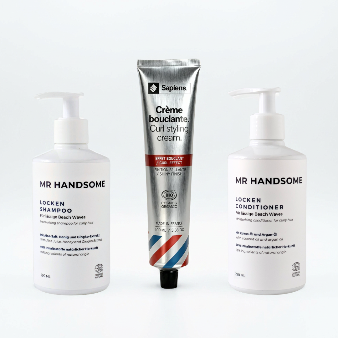 Dreiteiliges Locken-Set für Männer mit Locken-Shampoo, Locken-Conditioner und Locken-Creme