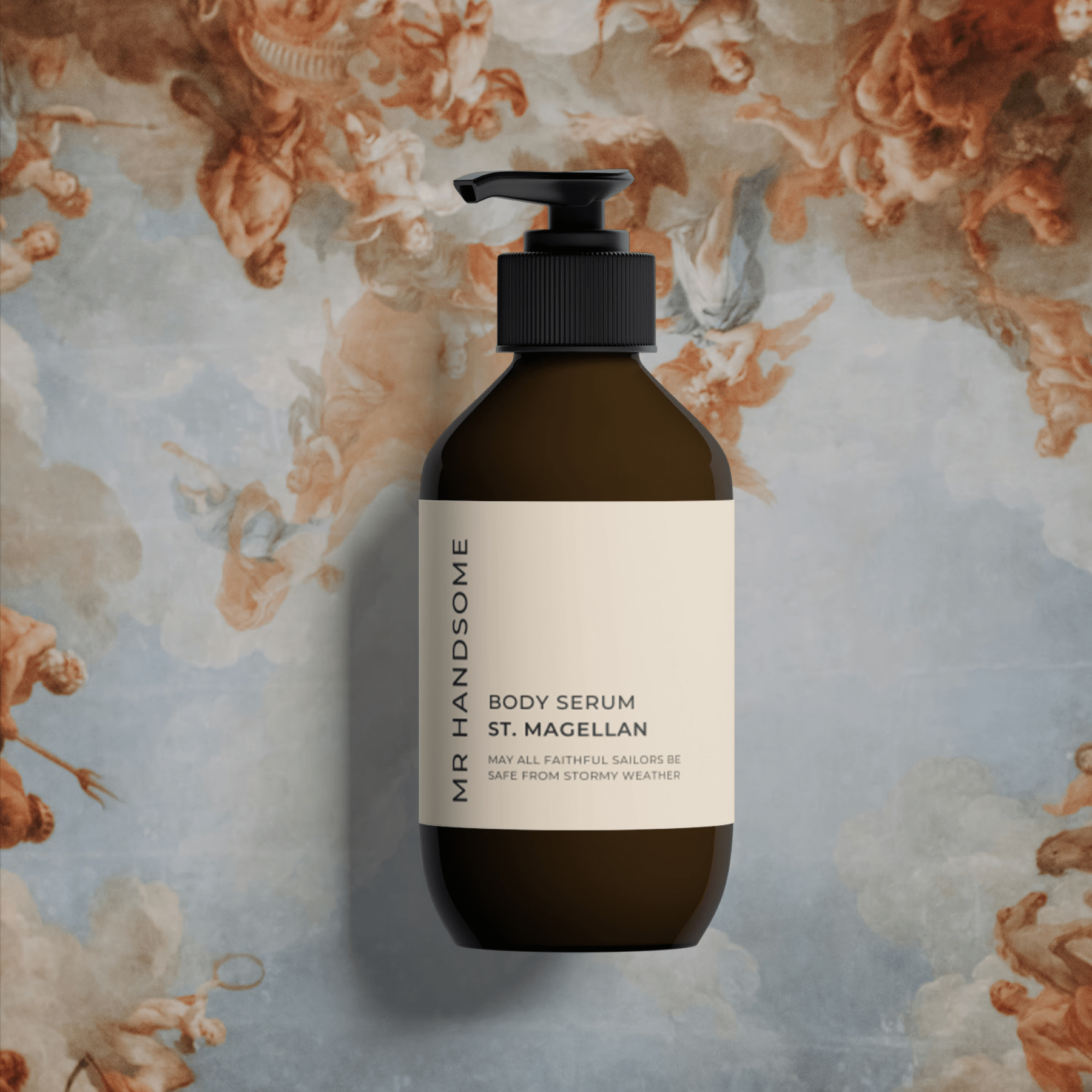 Body Serum | St. Magellan – Flasche mit Pumpspender, Ferdinand Magellan gewidmet, sichere Seereise.