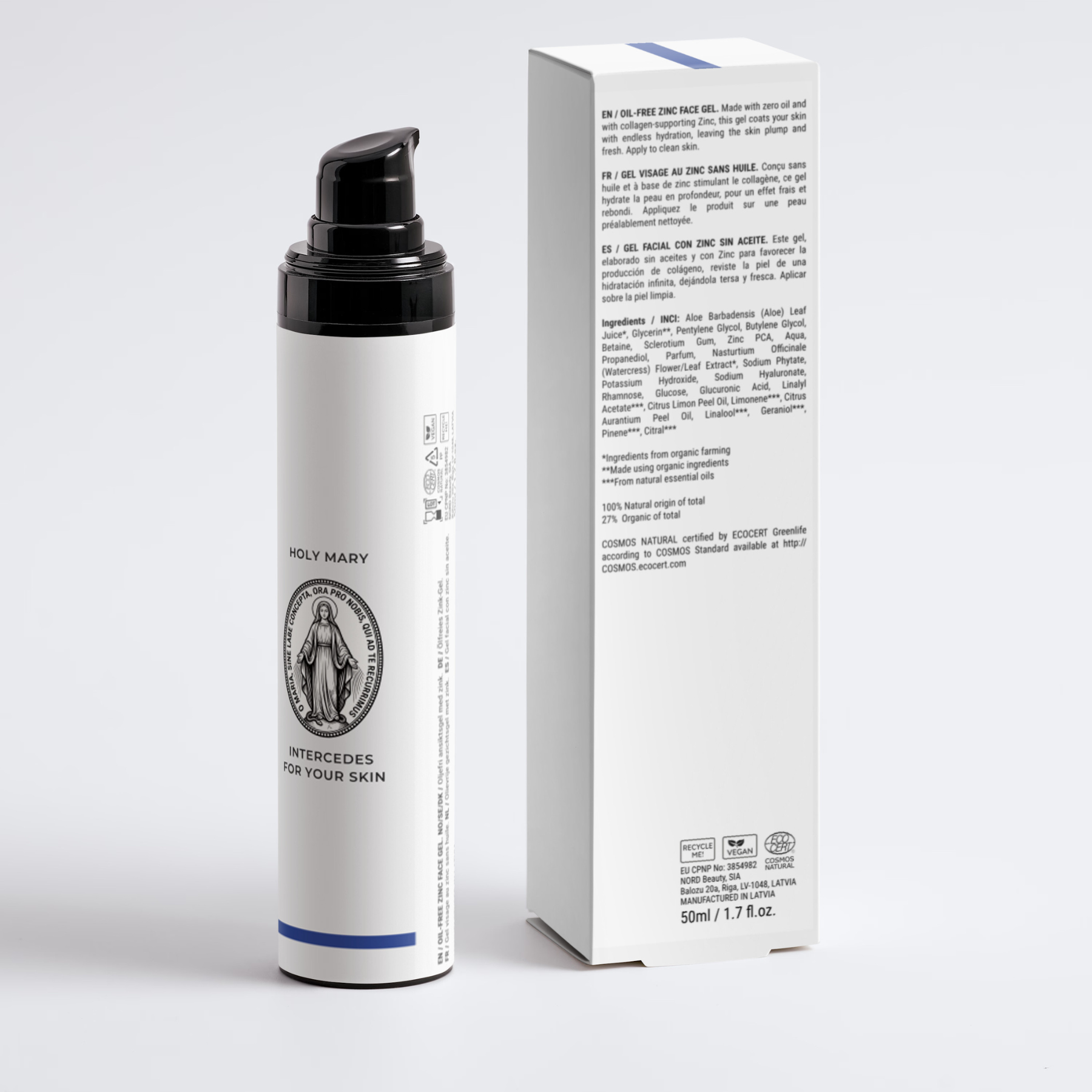 Hydra Firm Gel Pumpflasche neben Karton – öl-freie Pflege gegen fettige Haut und Unreinheiten