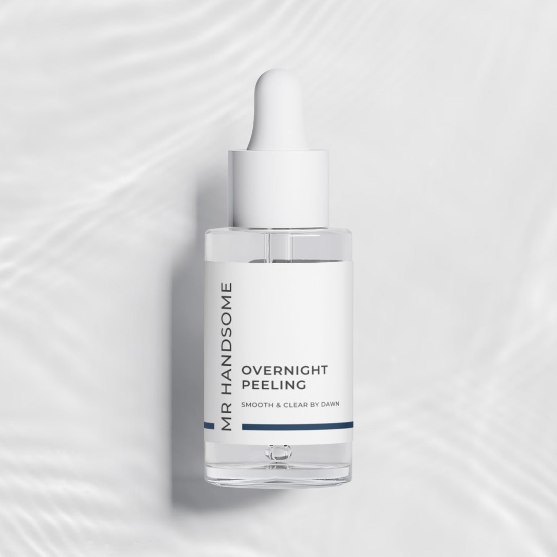 Weißer Flakon mit Pipette für Overnight Peeling 10% AHA, Nachtpflege zur Porenreinigung.