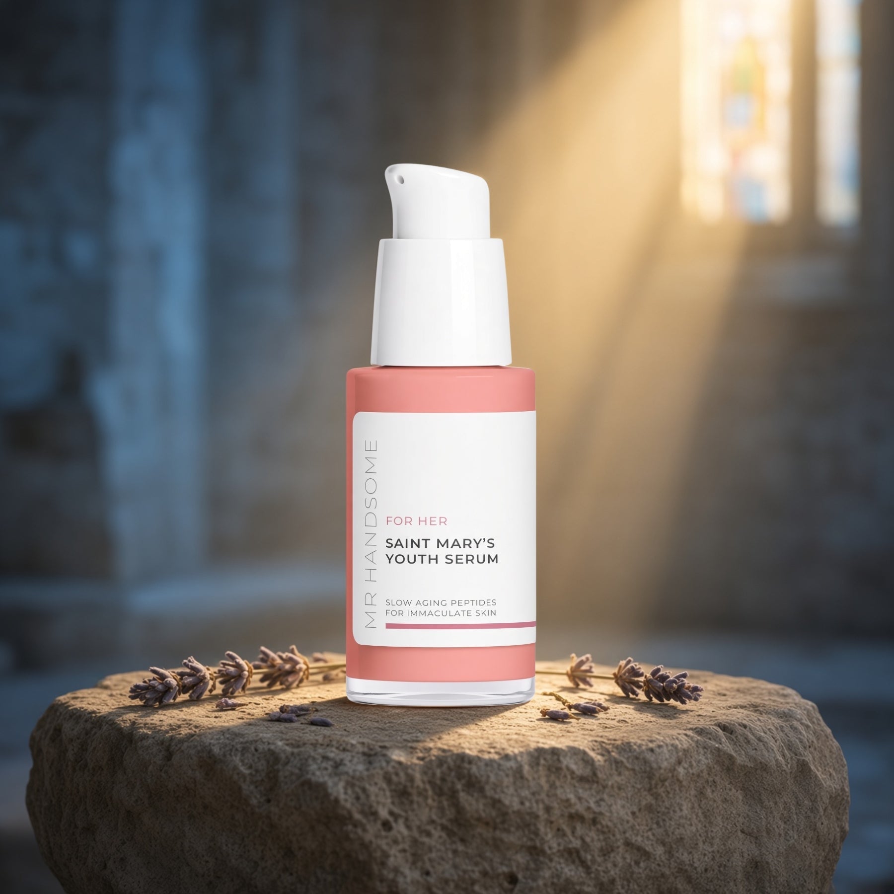 Saint Mary's Youth Serum for women with clinical-grade peptides in a sacred atmosphere