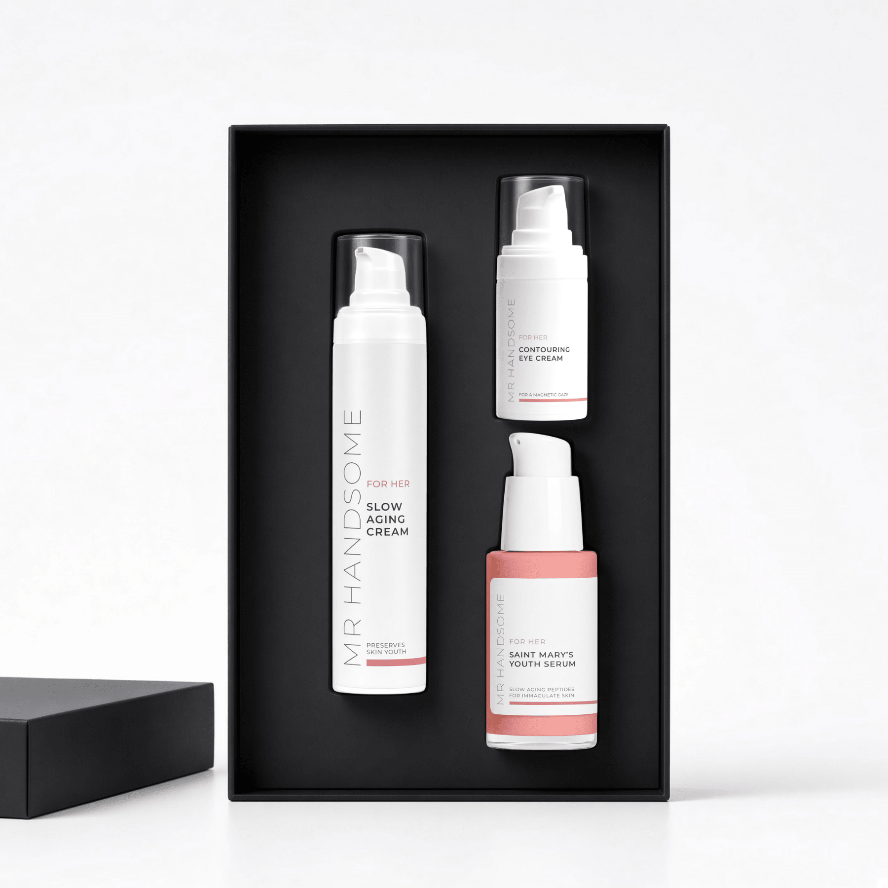 The inside of Saint Mary's Youth Slow Aging Ritual with peptide-powered face cream, serum and eye-cream