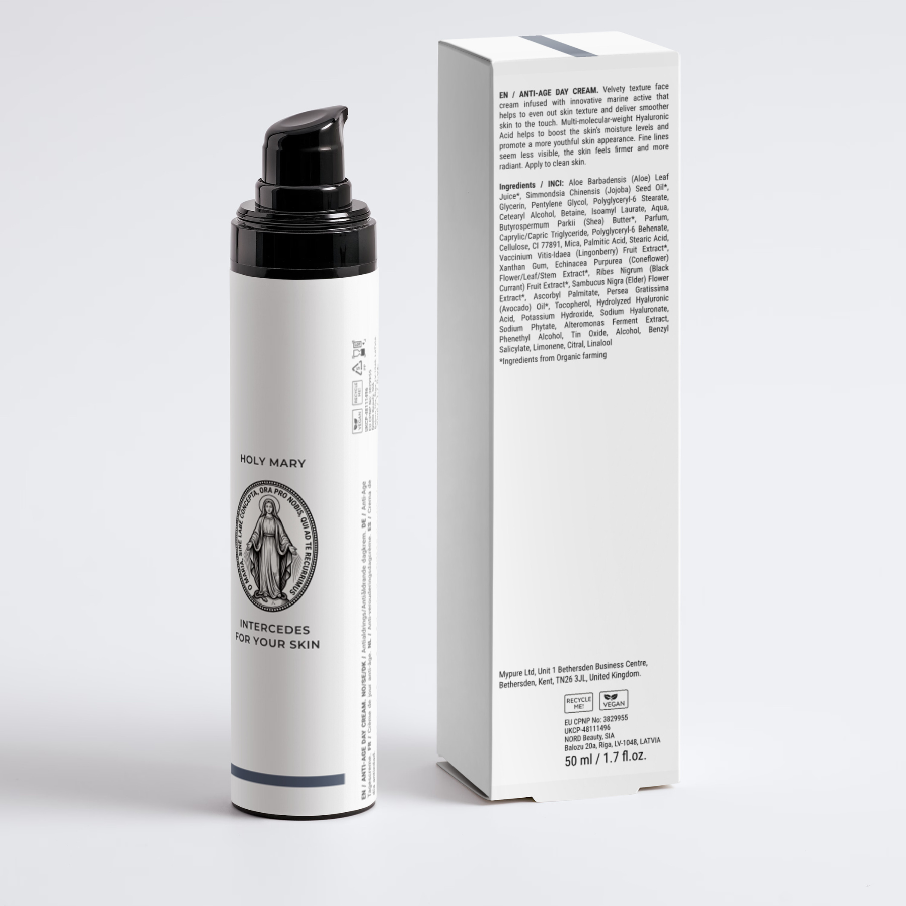 Flasche mit Pumpspender Slow Aging Cream | Extends Skin Youth neben Kartonverpackung; verjüngt die Haut