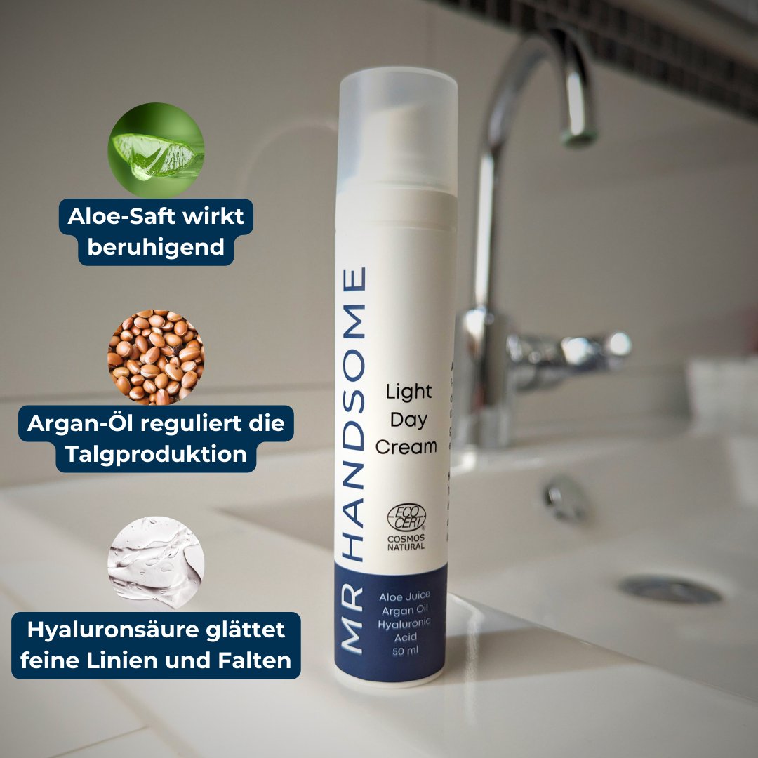 Mr Handsome Leichte Tagescreme mit Aloe-Saft, Argan-Öl und Hyaluronsäure