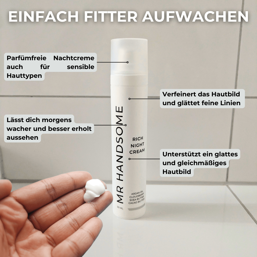 Eigenschaften der reichhaltigen Nachtcreme für Männer von Mr Handsome