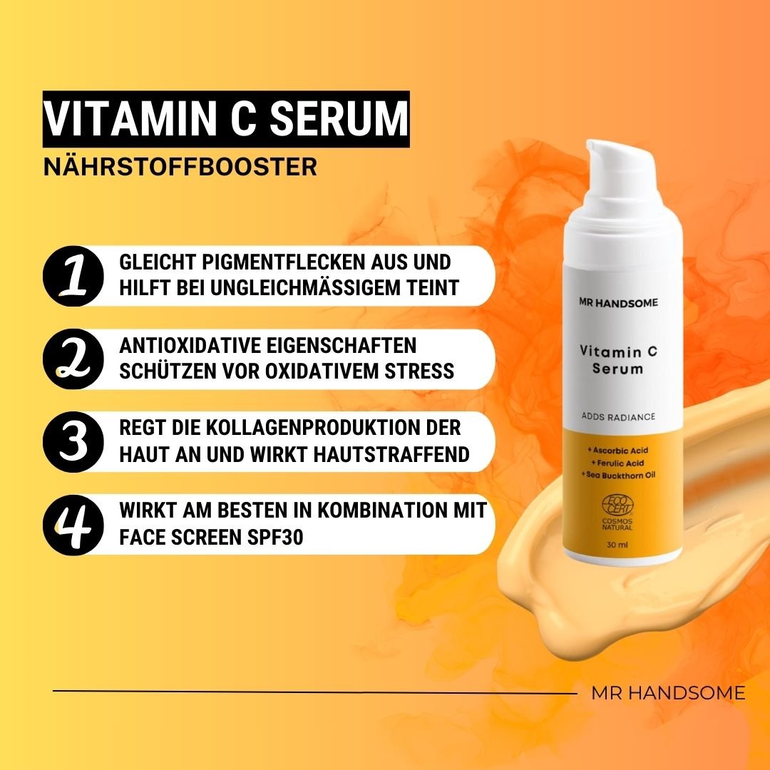 Infografik mit den Eigenschaften des Vitamin C Serums